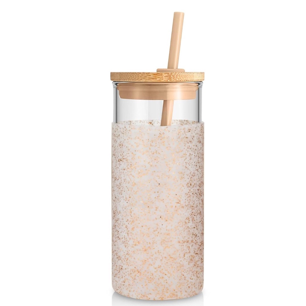 Tronco 20oz Glass Tumbler Water Bottle Straw, Bamboo Lid - Dot Bronze/ 2 Pack